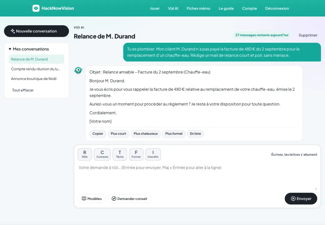 Vizi AI : la conversation, les retouches en un clic et les 5 lettres